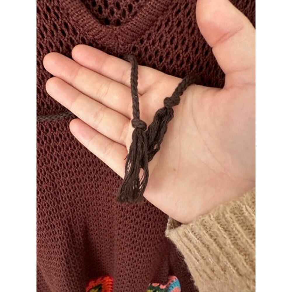 Judith March Brown Granny Square Hem  Hooded Crochet Poncho Free Size Festival - Picture 3 of 6